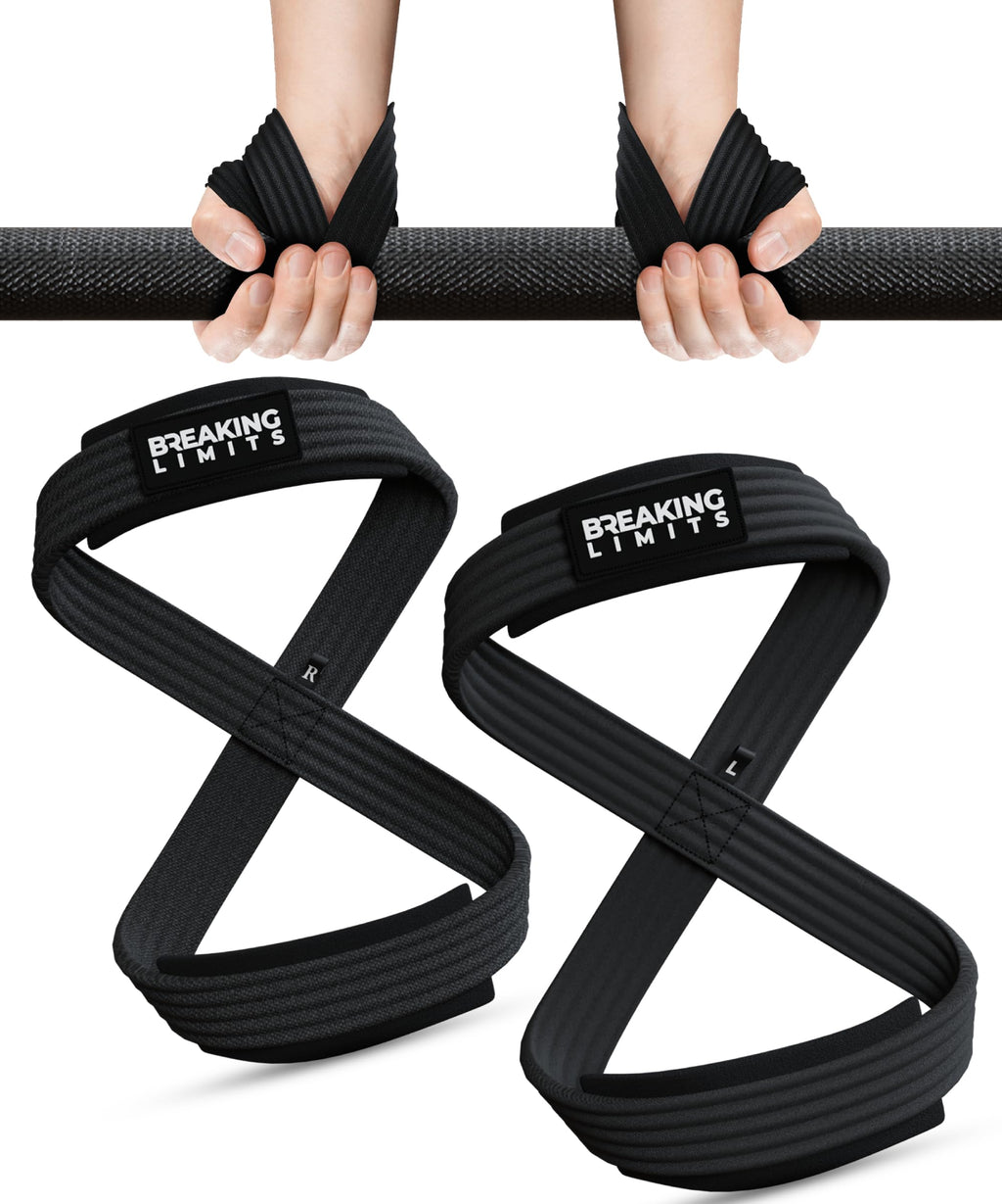 ULTIMATE GRIP Powerlifting Straps - Heavy-Duty Figure 8 for Men & Women - Black, Large
