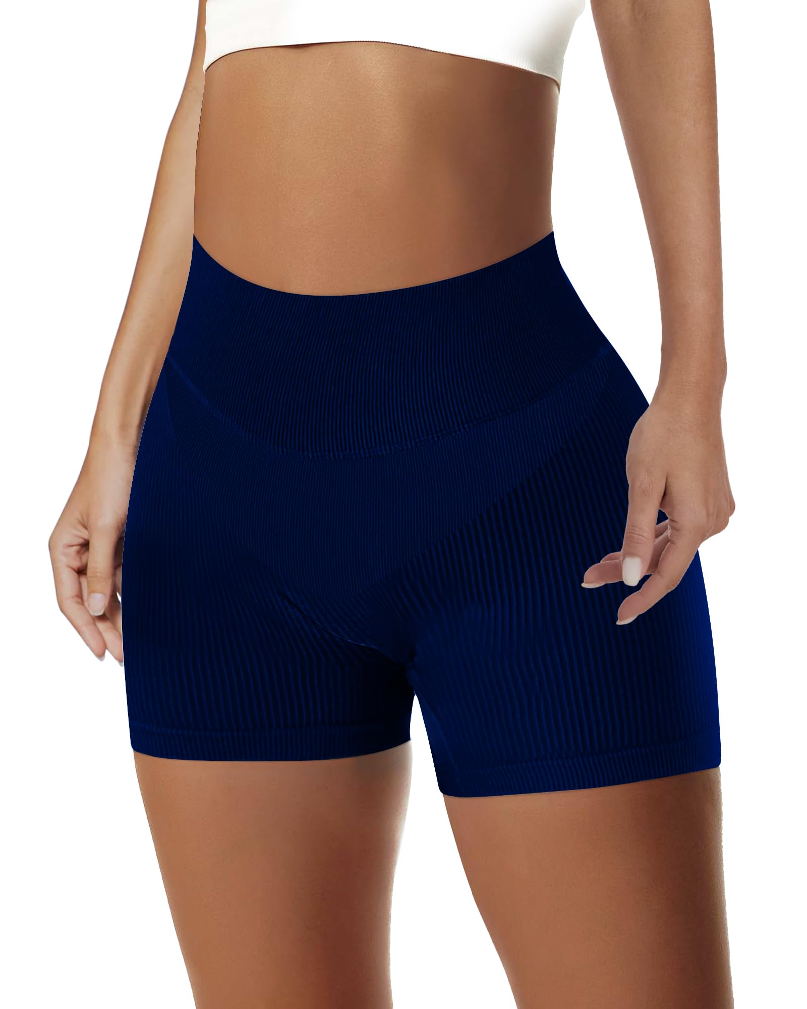 AuraFlex High Waist Yoga Shorts - Dark Blue