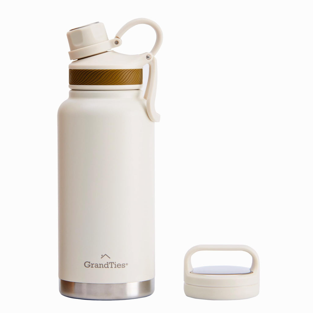 GRANDTIES All-Purpose Insulated Stainless Steel Water Bottle – Leak-Proof, BPA-Free for Sports & Travel (Ivory White 32 oz)